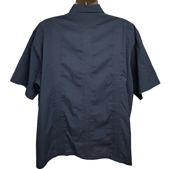 Guayabera Haband Vintage Mens Cuban Blue Zip Front Shirt 3XL Pockets Embroider - Picture 3 of 7
